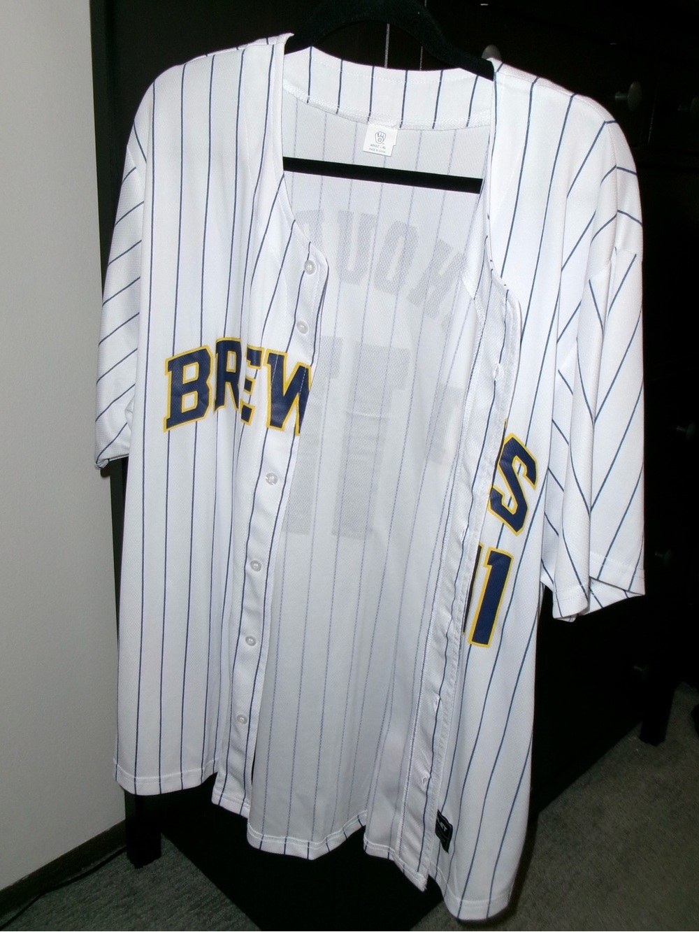 Brewers White Pinstripe Baseball Jersey - Men's Size XL